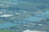 Aerial photo between Old Hwy 99 & I-5 Bridges spanning Skagit River